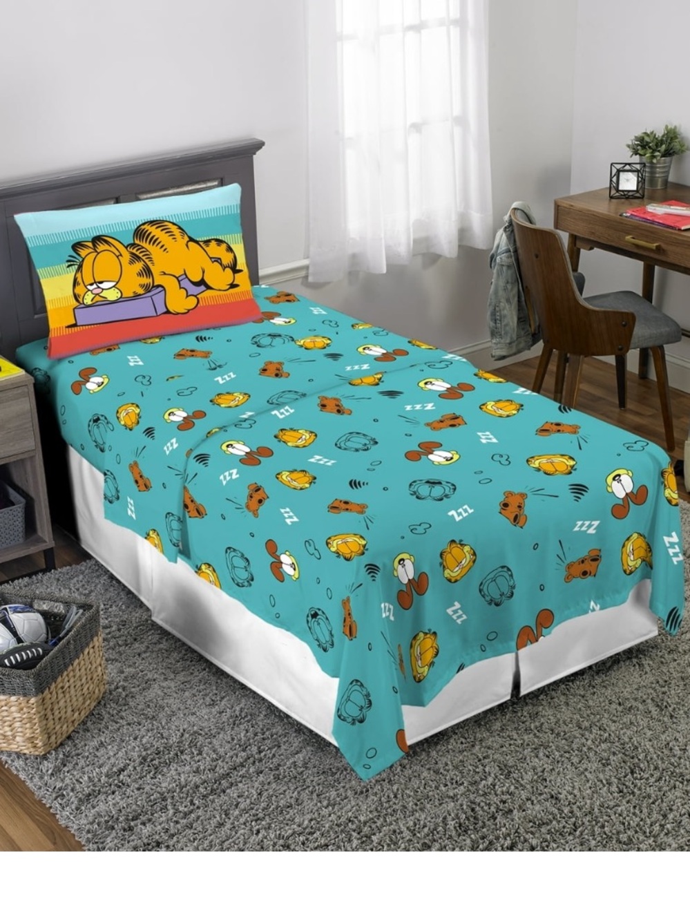 Garfield Kids 3 Piece Teal Blue Sheet Set, Twin multicolor